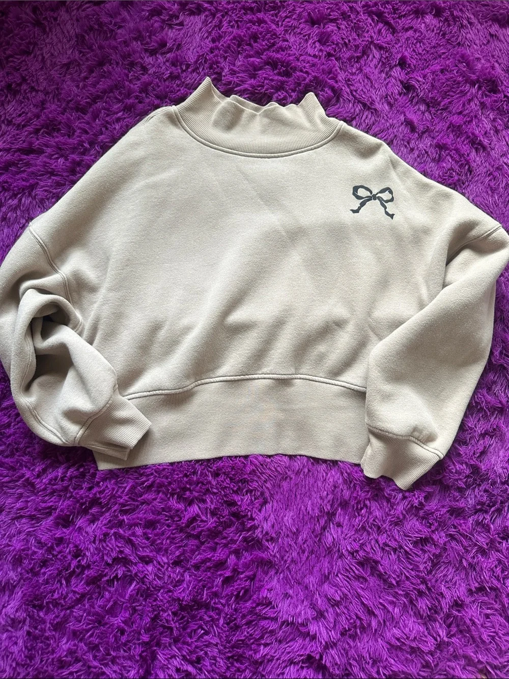 wild fable Beige Mock-Neck Sweatshirt with Bow Accent - Picture 1 of 4